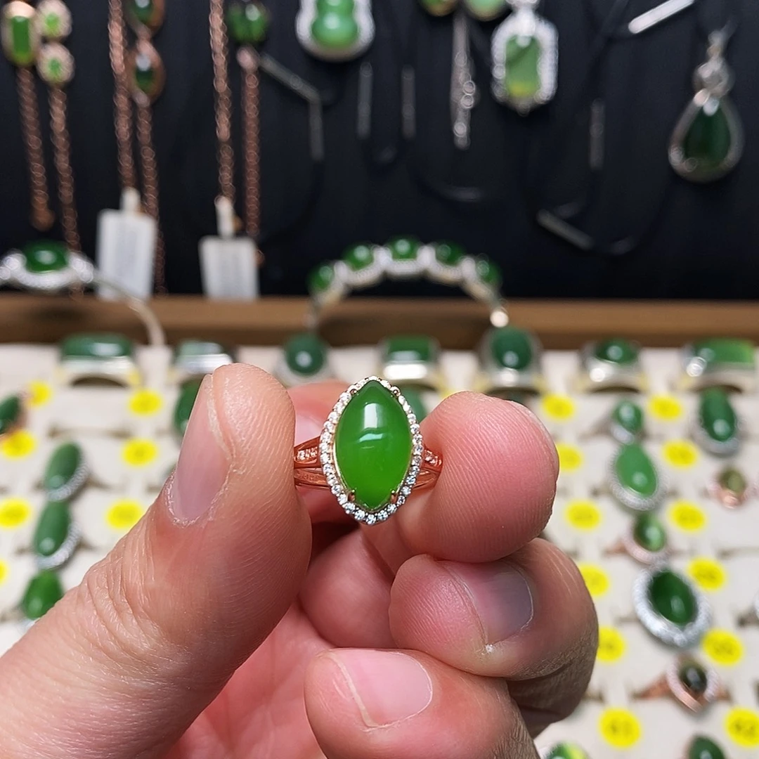 和田玉（碧玉）银S925镶嵌戒指