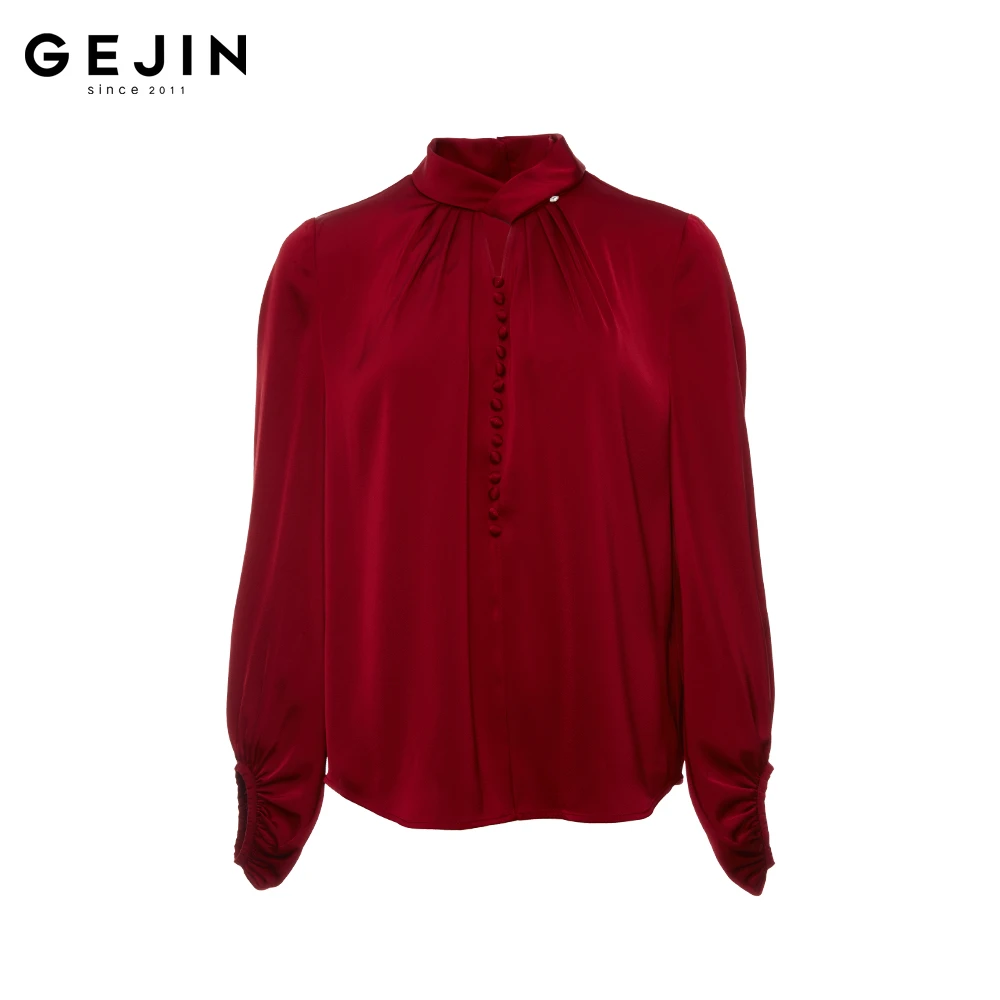 GEJIN/歌锦 2025早春新款轻奢时尚气质镂空交叉领衬衣9112520014