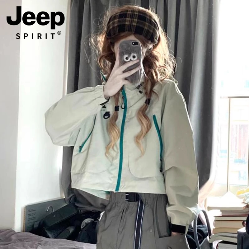 JEEP SPIRIT短款冲锋衣女款2025年春秋季新款小个子开春防风外套