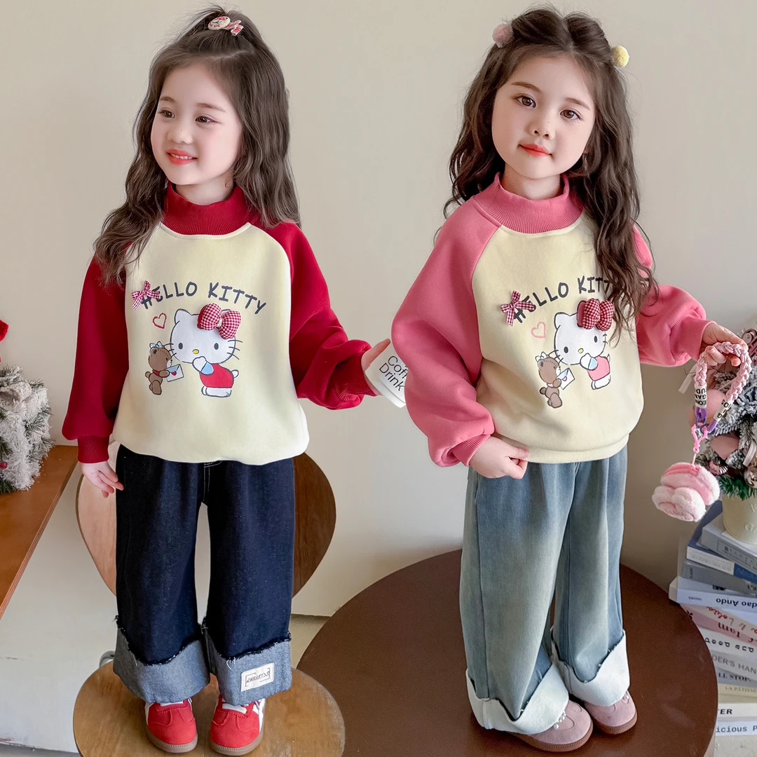 女童加绒猫咪卫衣加厚一体绒儿童上衣绒衫女孩宝宝秋冬装2025新款