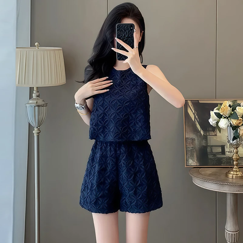 休闲小香风气质套装女士2025年夏季新款绑带无袖上衣短裤两件套潮