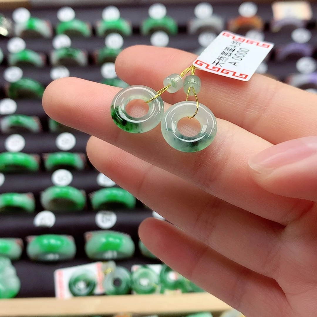 翡翠戒指未镶嵌甜甜圈一对