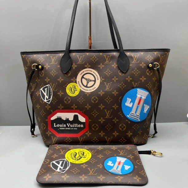 95新 LouisVuitton/路易威登 老花徽章中号NF子母购物袋尺寸32*28