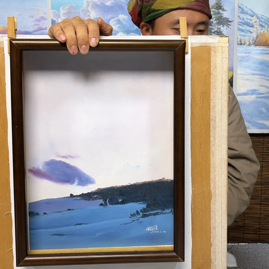 油画行路人小院绘画作品竞拍