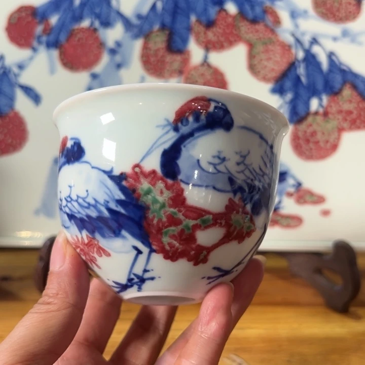 摆件原矿青花釉里红瓷器