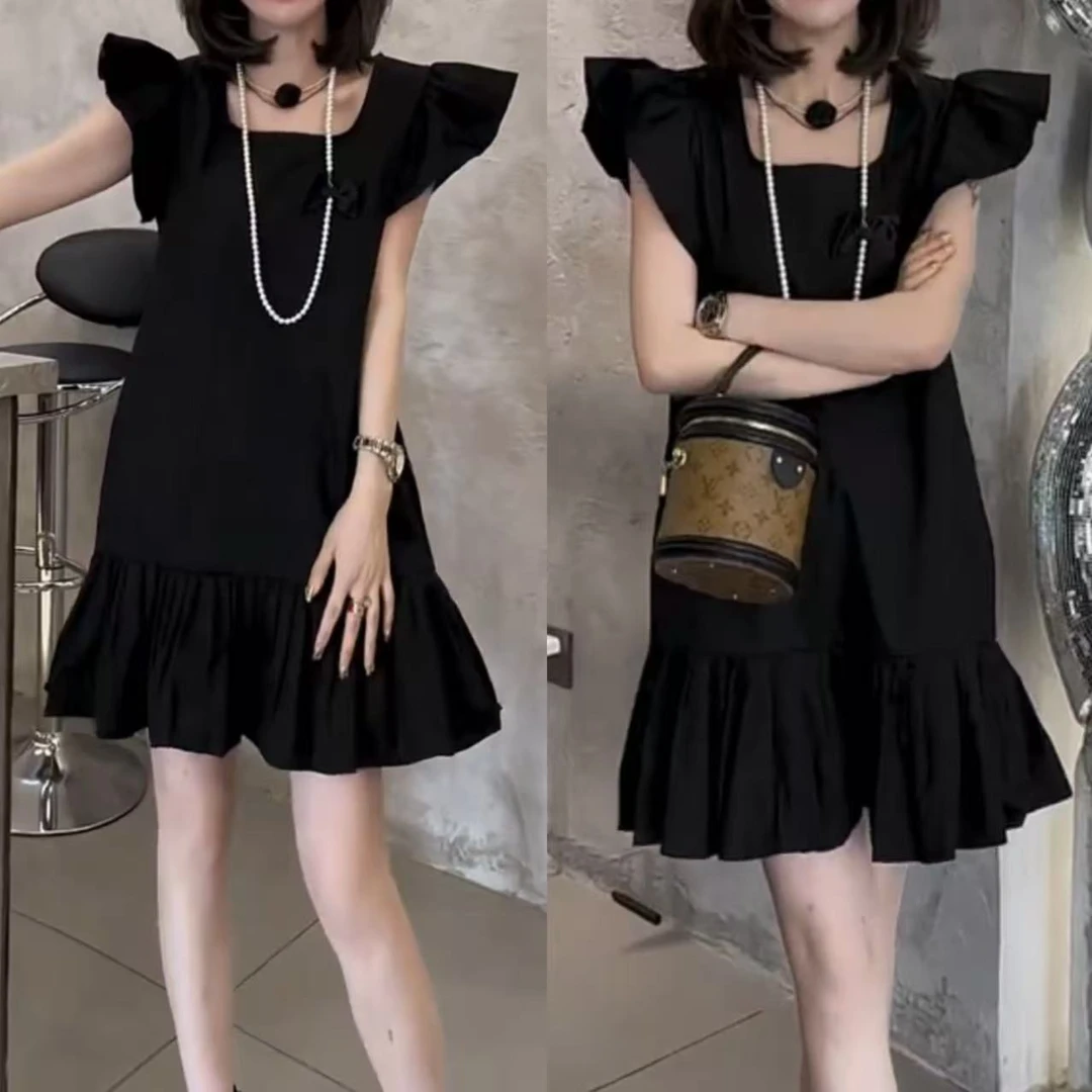 2025春夏新款时尚显瘦气质女士网红洋气连衣裙百搭款D6022