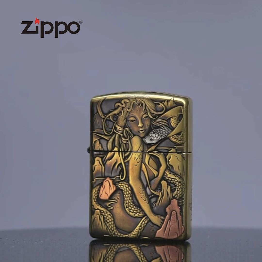 ZIPPO 打火机正品 168紫铜镶嵌蛇女DY9912FD 0527