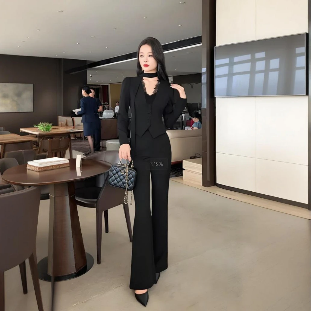 C158+C159洋气时尚气质套装西装春季新款优雅蕾丝拼接休闲修身