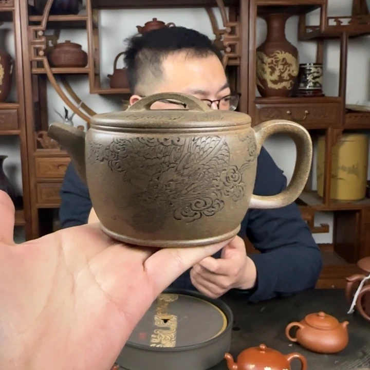 紫砂茶壶还原烧 汉瓦 龙