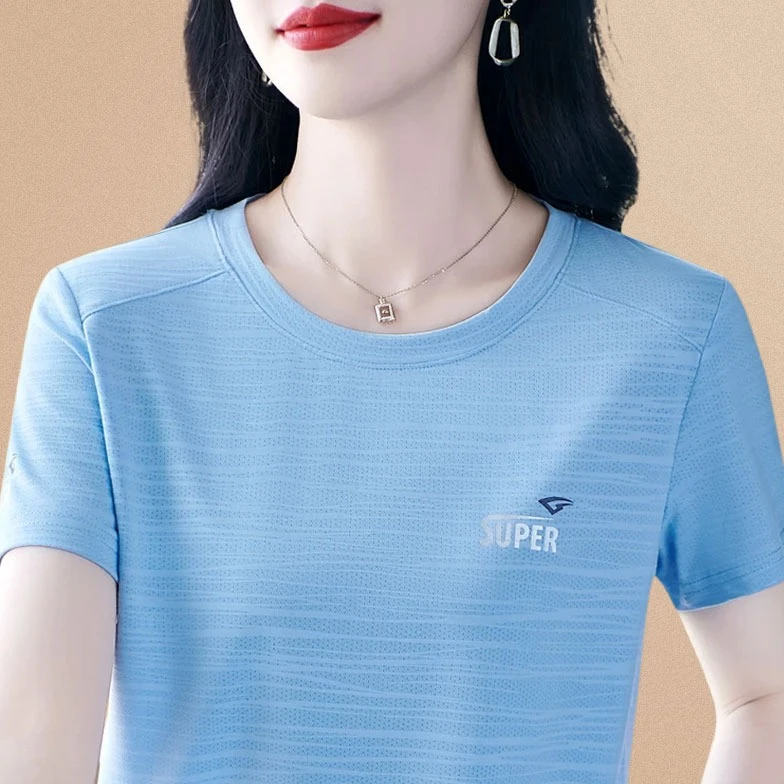 冰丝透气品牌时尚圆领短袖T恤女士夏季新款2025洋气休闲百搭上衣