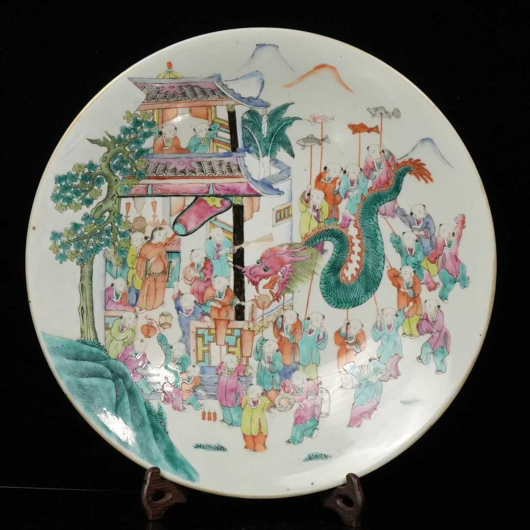 lot16340 6122 清中期 粉彩百子闹春图大盘 D:36.8