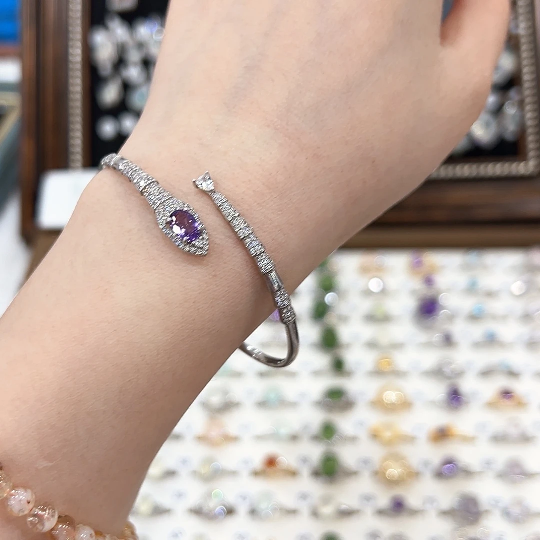 蛇纹石玉银S925镀金镶嵌戒指