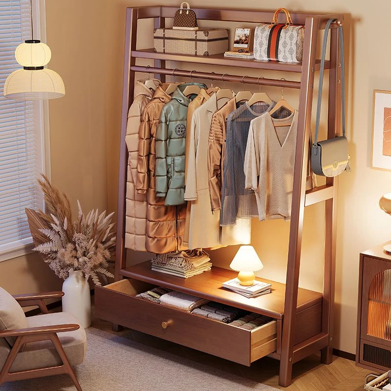 实木衣帽架落地卧室挂衣架家用多功能置物架客厅简易衣服收纳架