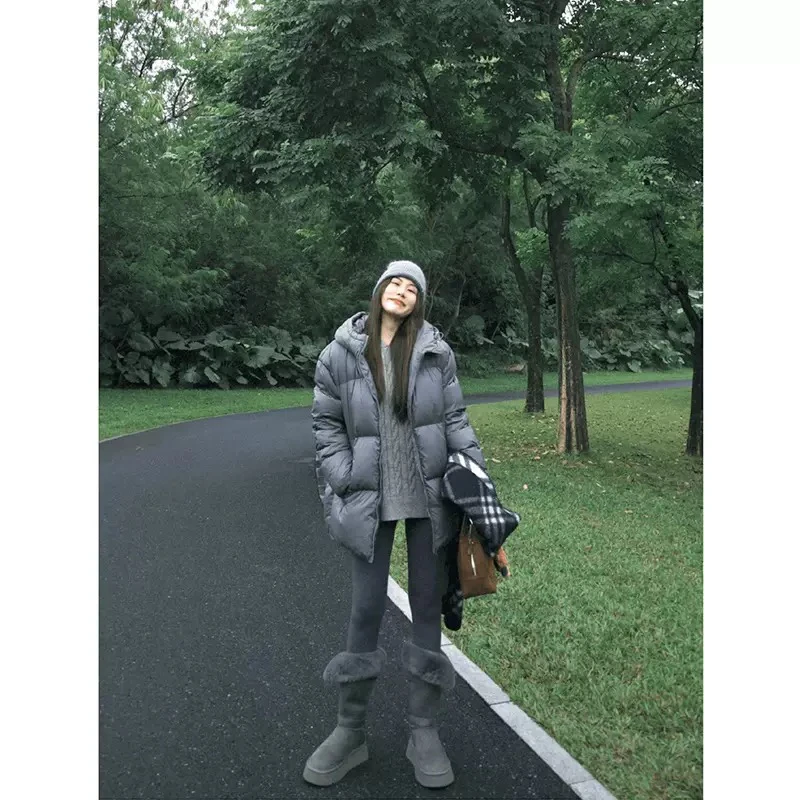 灰色时尚休闲宽松中长款棉服外套女冬季新款小众保暖百