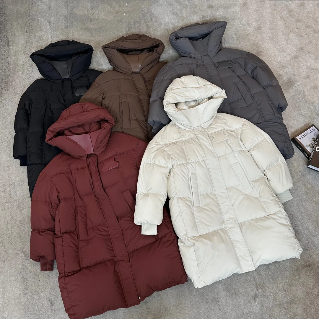 【米可家】皮标中长款90白鸭绒连帽加厚羽绒服外套6615