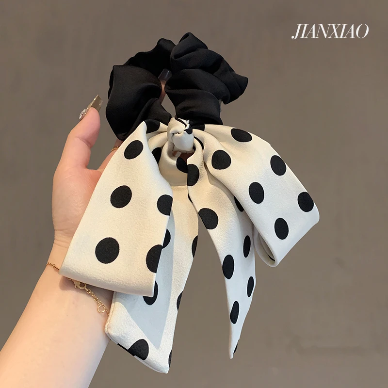 韩系波点蝴蝶结大肠发圈高档网红弹力撞色气质扎马尾头绳新款发绳