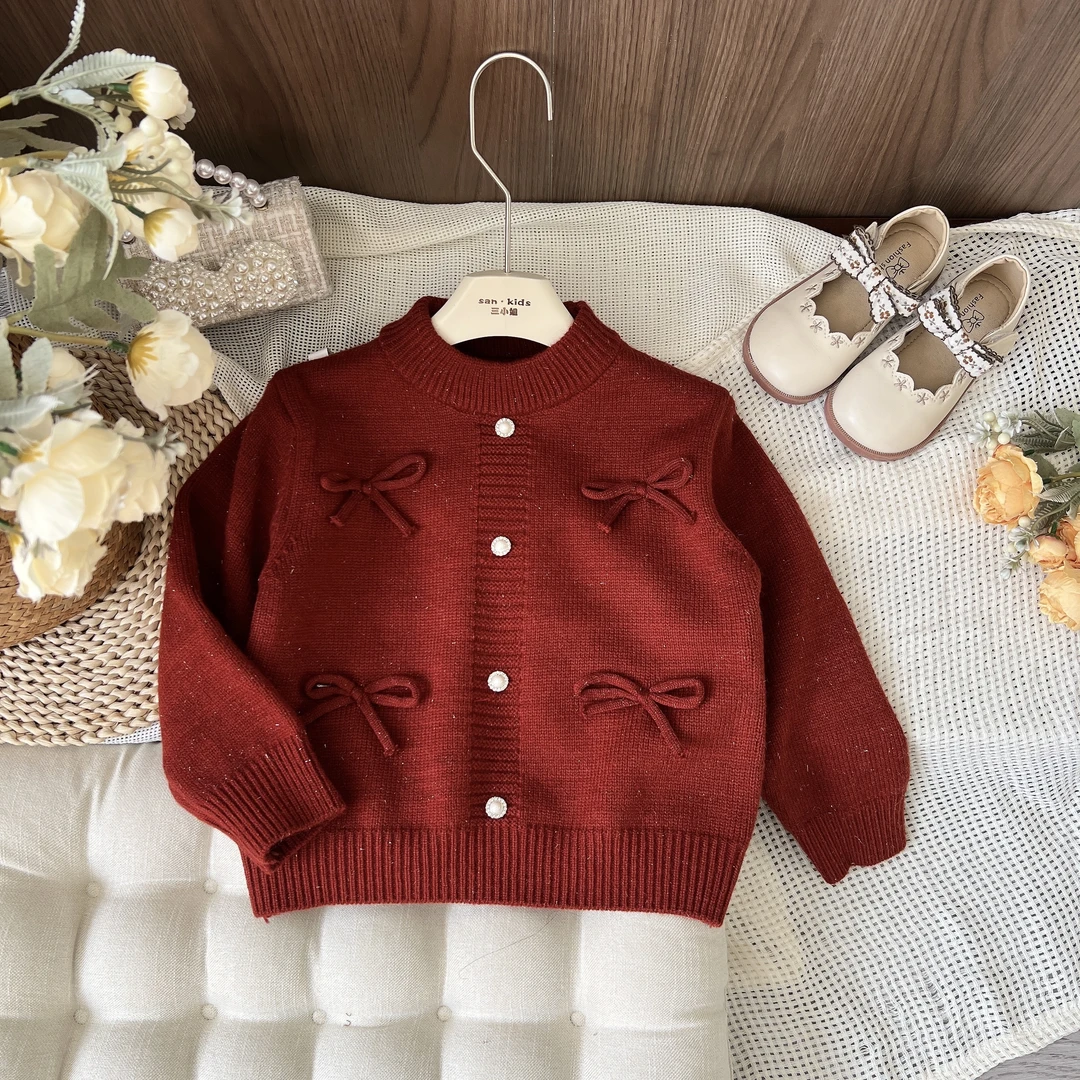 【不加绒 加厚】5500（红色） 女童洋气百搭 立体蝴蝶结 毛衣
