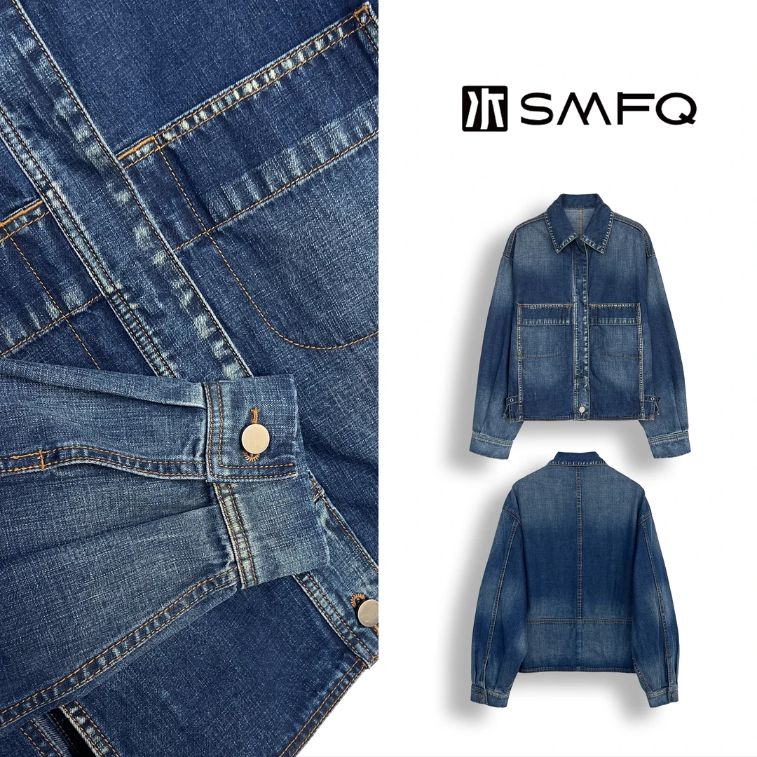 水木夫妻典藏版100%土耳其棉酵素洗水明线廓形牛仔丹宁外套