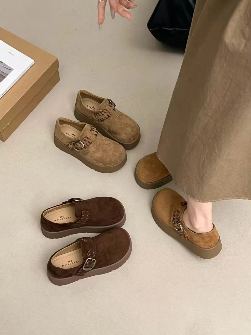 全包厚底勃肯松糕秋季新款时尚软底复古圆头一字扣