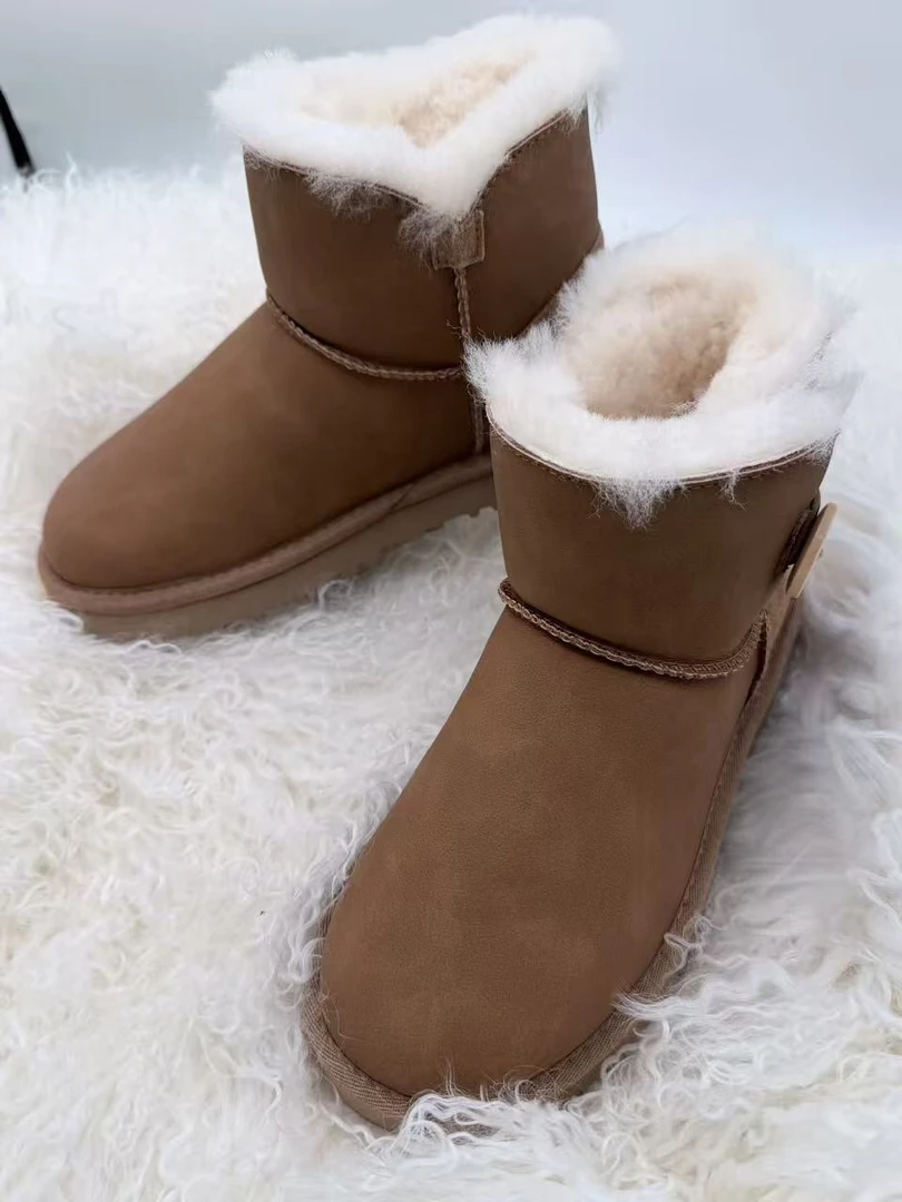 【光面木扣】2025款冬季时尚百搭木扣中筒保暖雪地靴