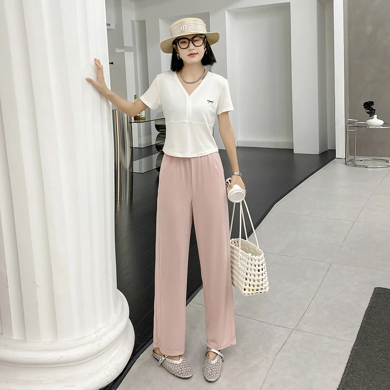 2025夏季新款消光斜纹冰凉垂感窄版阔腿裤1