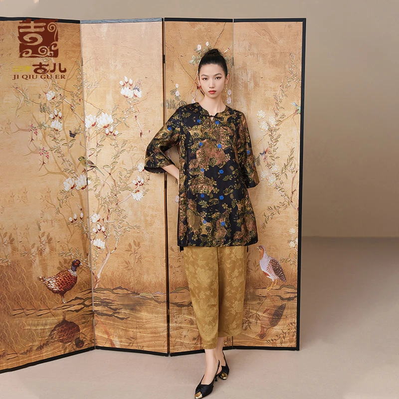 合集2服饰上衣设计师 中式花色中长款女装气质复古薄款重磅