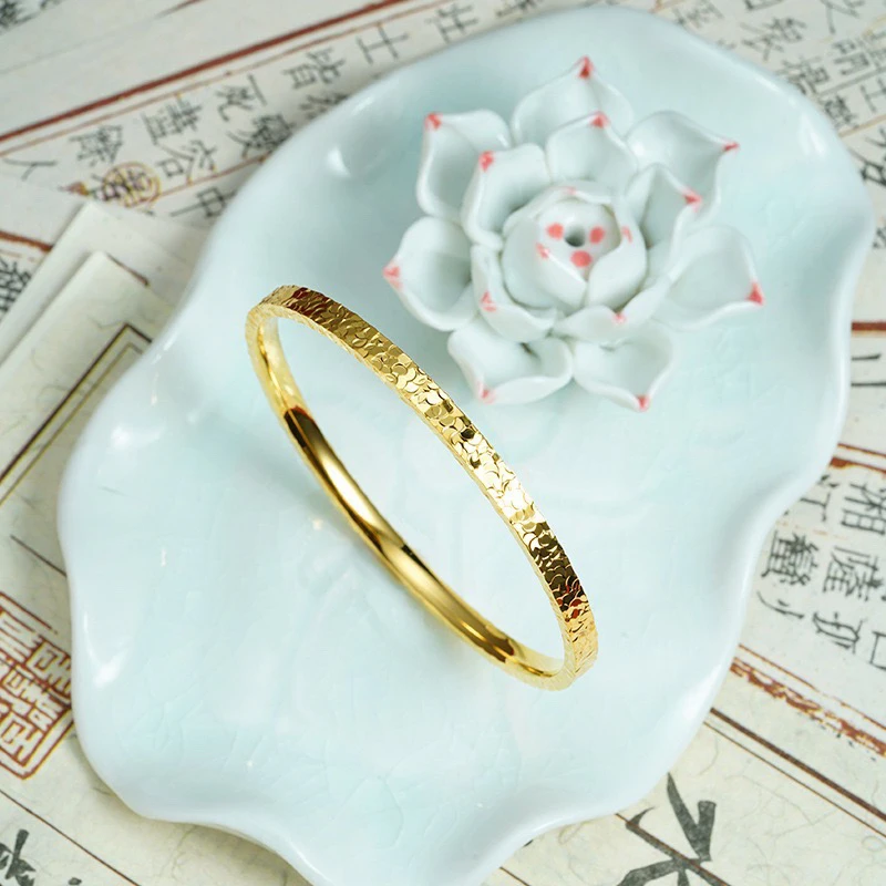 铜合金手镯 复古爆闪碎冰冰金色素圈镯轻奢时尚简约百搭