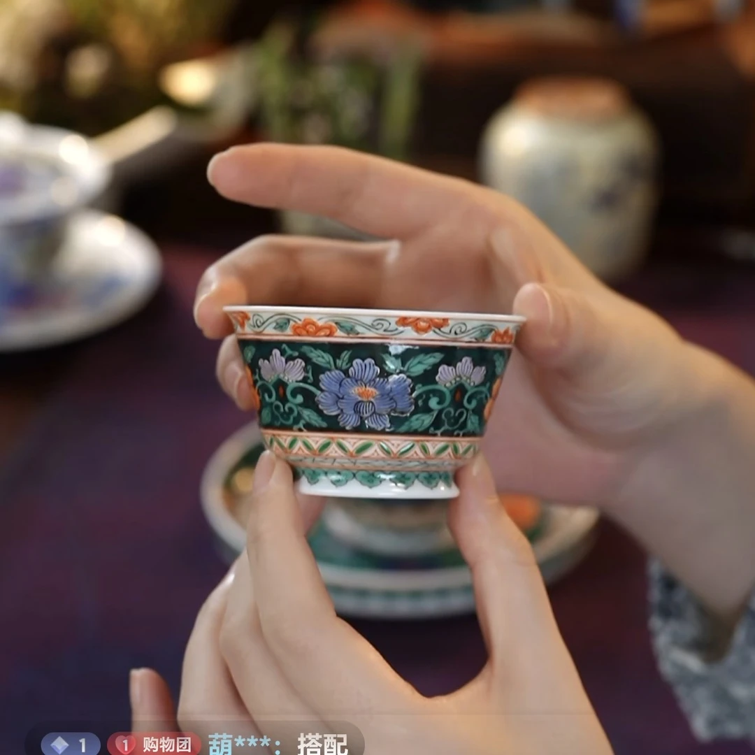 拙古堂——全料彩图案杯手绘茶器高端茶道zgt049手工复古创意家用