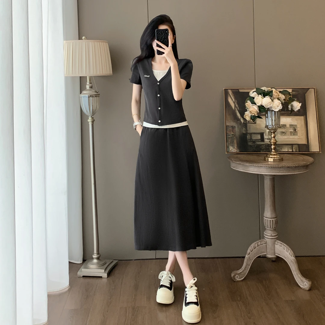 女装时尚气质套装裙显瘦减龄高级感休闲假两件短袖半身裙两件套夏