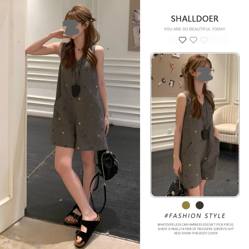 韩版时尚设计感纯色连体上衣女2025年夏季新款休闲百搭潮流连体裤