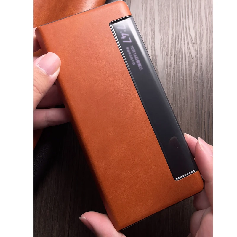 适用于华为mate x2折叠屏手机壳牛皮翻盖式皮套轻奢真皮超薄商务
