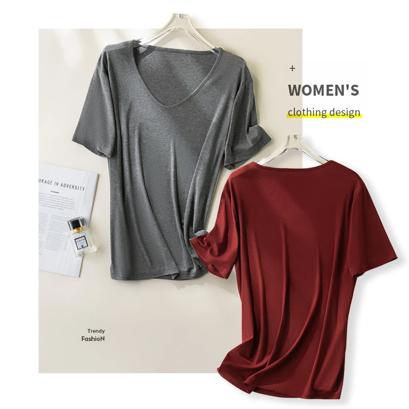 Cousin|夏日新款【桑蚕丝醋酸莱赛尔】大V领百搭基础时尚简约T恤006