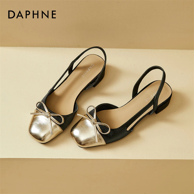 达芙妮半拖包头凉鞋女士2025新款夏季法式低跟粗跟镂空单鞋配裙子