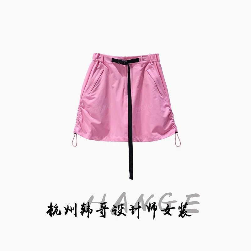 【韩哥女装】夏季玫瑰粉抽绳高腰A字时尚休闲裙裤9379