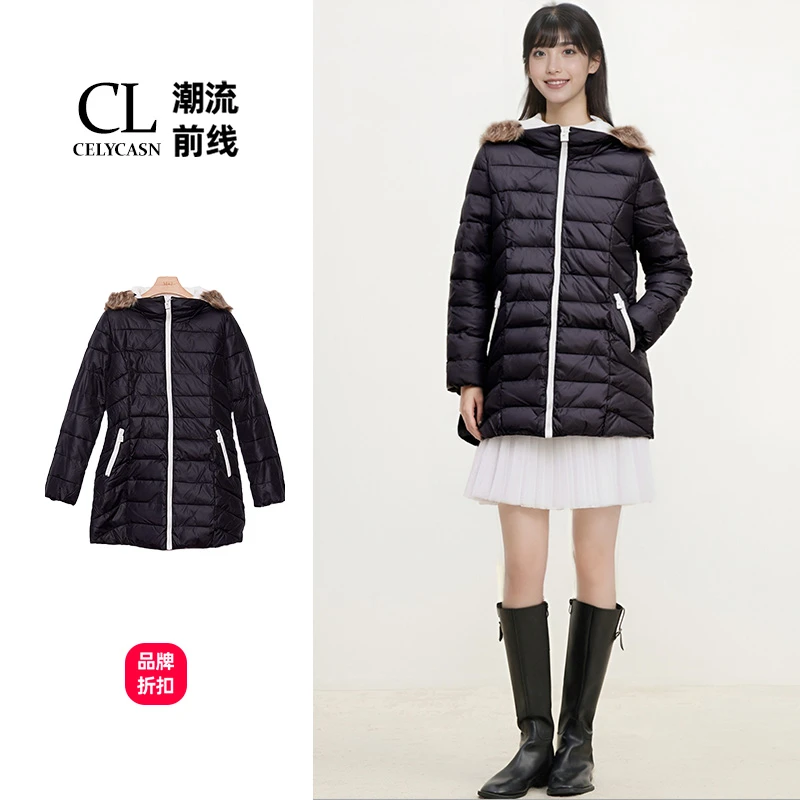 Y4VBY0338#中长款女装棉衣修身保暖连帽大毛领服秋冬外套