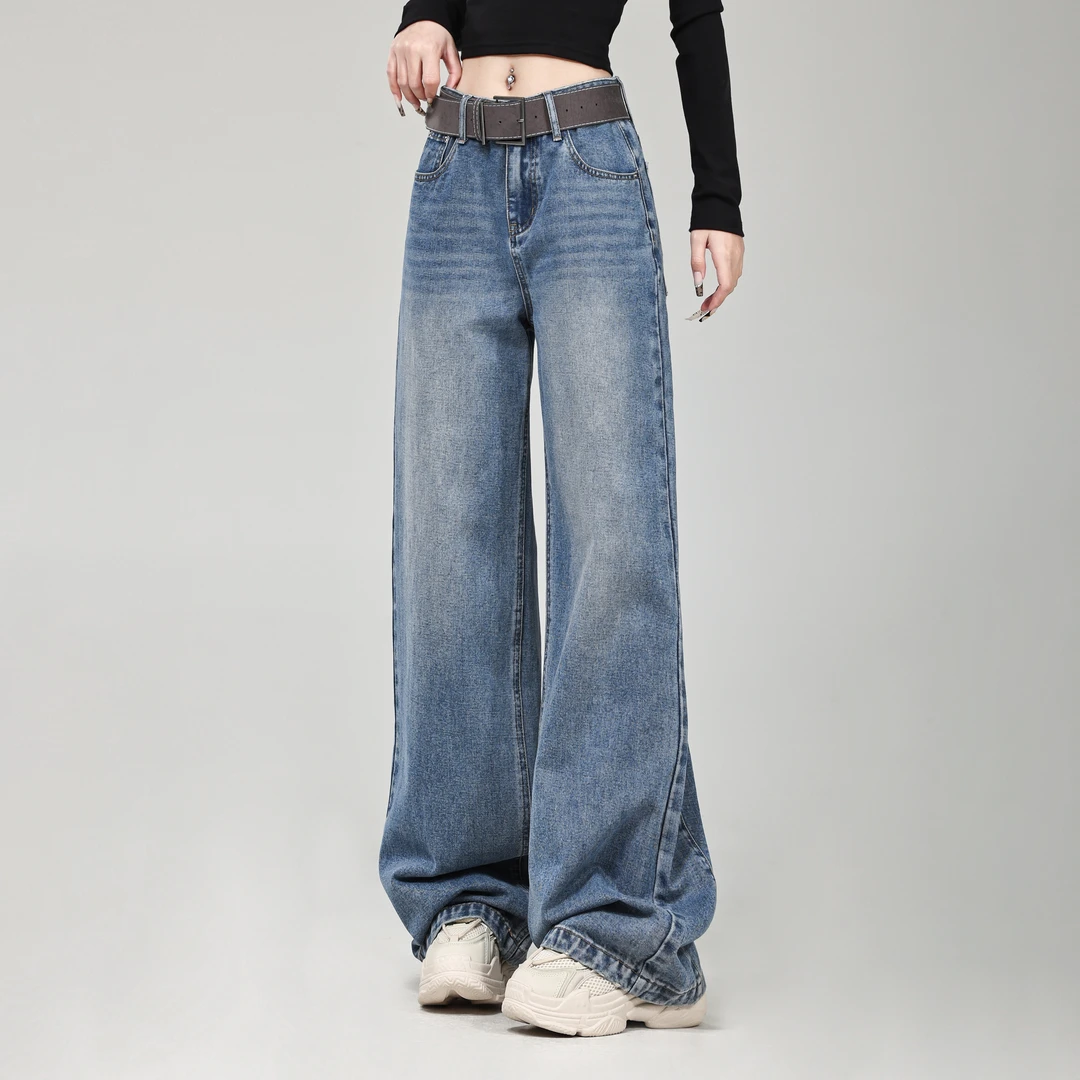 复古百搭垂感阔腿牛仔裤女爆款2025春季新款宽松显瘦通勤拖地裤子