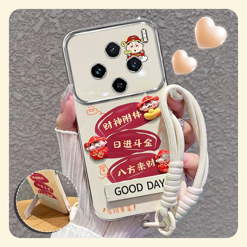 适用【vivox100s/pro】手机壳日进斗金大视窗折叠支架防摔女款可爱