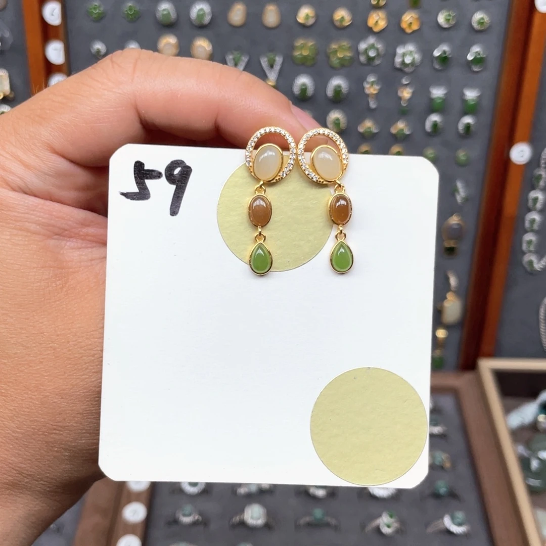 和田玉银S925镶嵌耳饰和田玉59