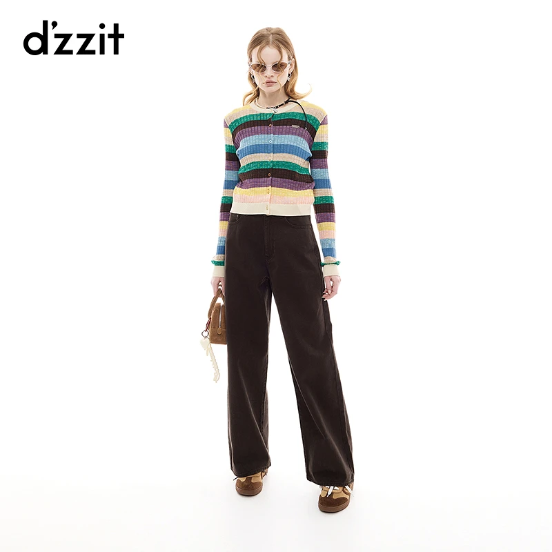 【商场同款新品】dzzit地素长袖针织衫25秋彩色条纹上衣女3J3E51529