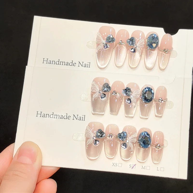 【冰岛蓝蝶】纯手工穿戴甲美甲可拆卸穿戴式持久反复使用1727