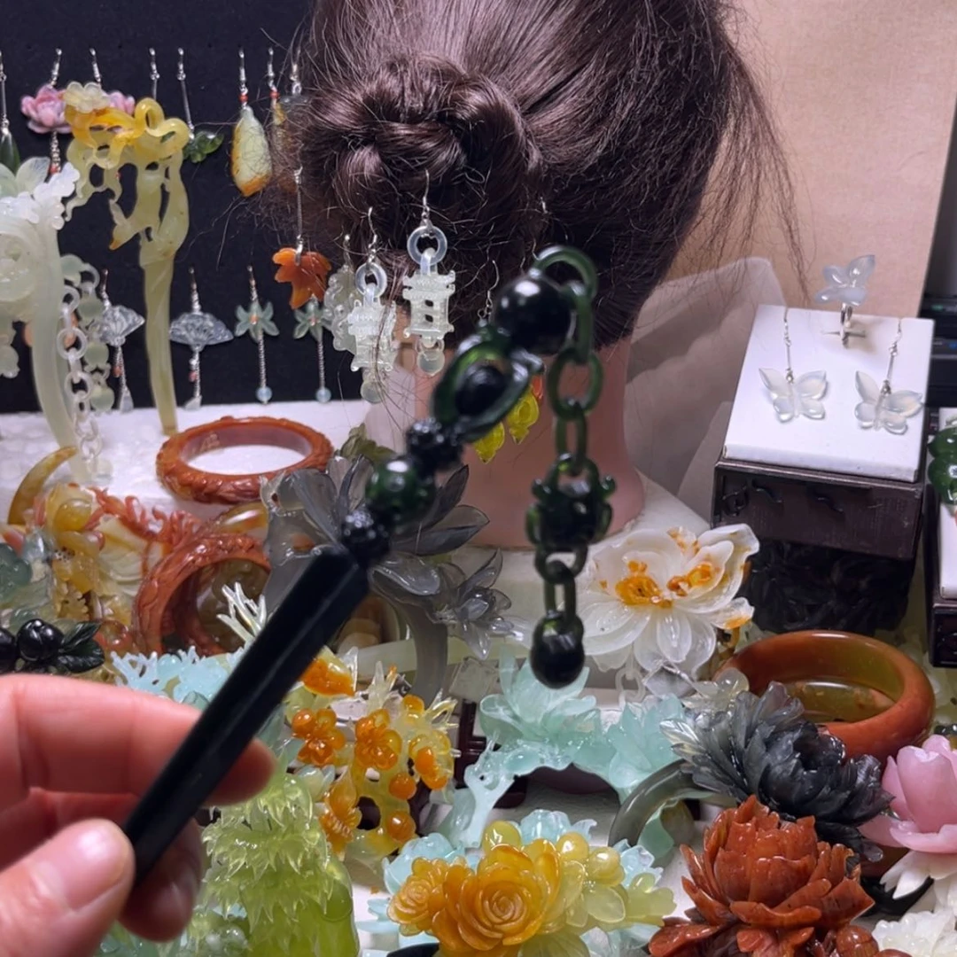 【闪购商品】合金蛇纹石玉发饰七****甜