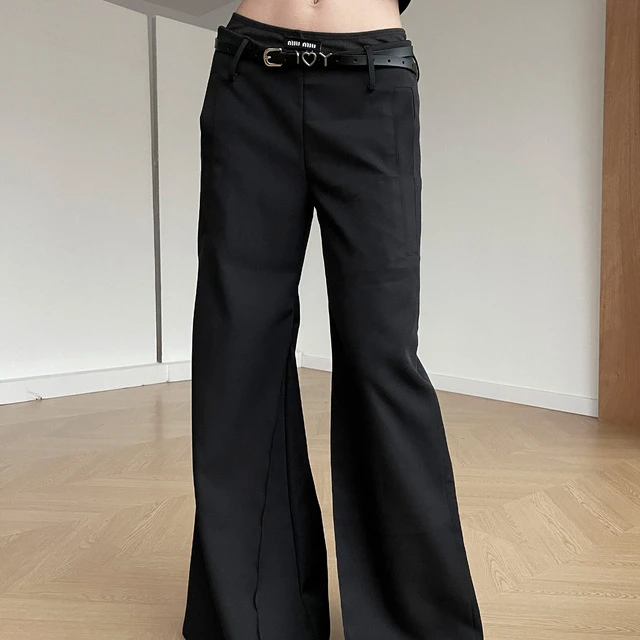 Inbeshowroom小众设计感低腰微喇叭黑色西装裤廓形垂感拖地裤女