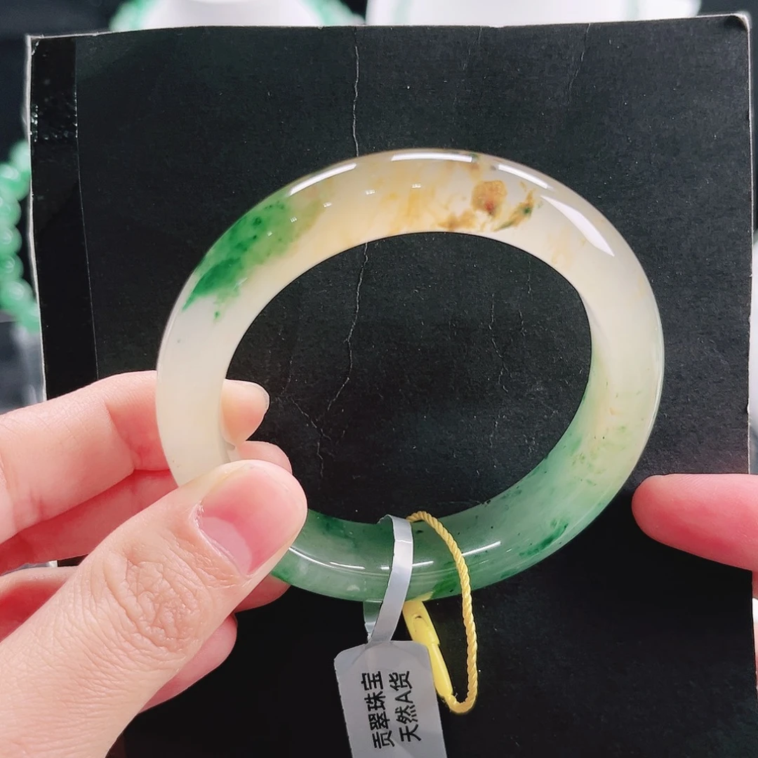 石英质玉未镶嵌手镯54黄加绿