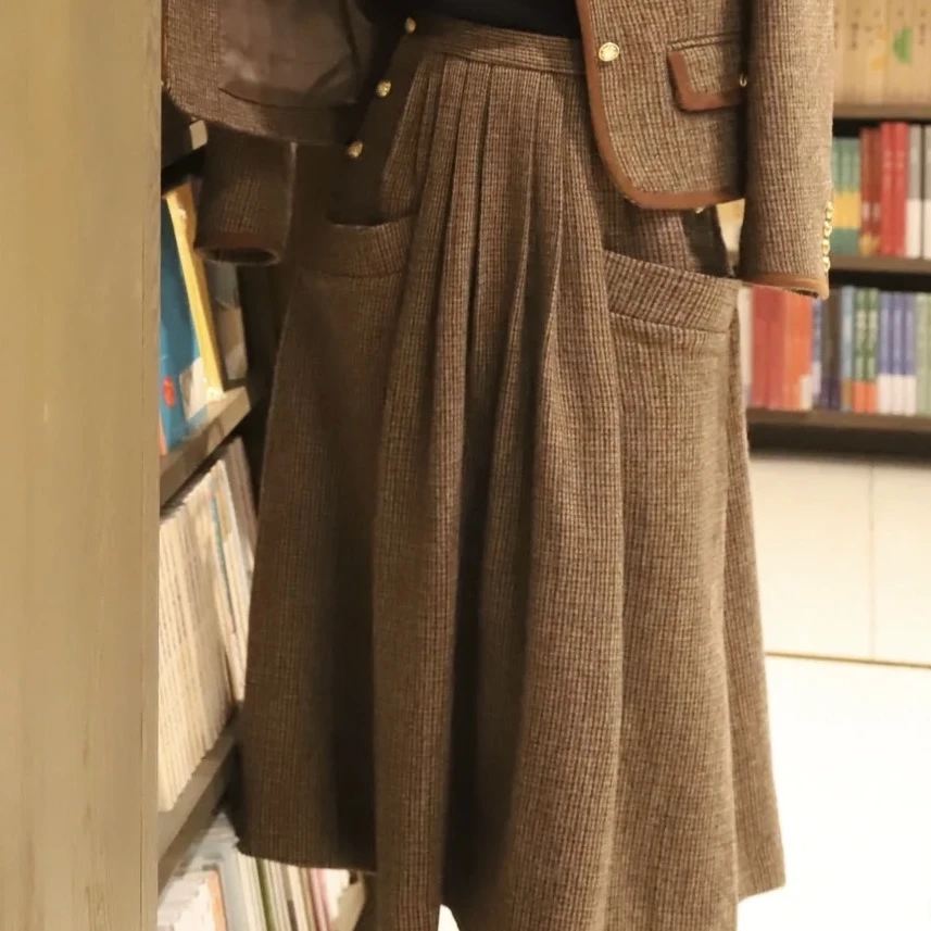 未使用 Celine/思琳 千鸟格侧口袋半身裙 36 11661835