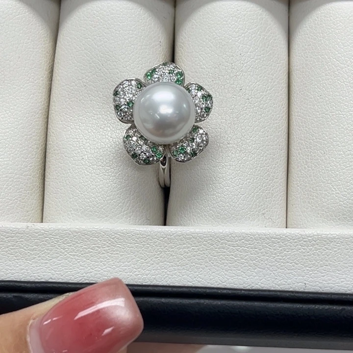 银S925镶嵌海水珍珠戒指澳白10-11mm33h