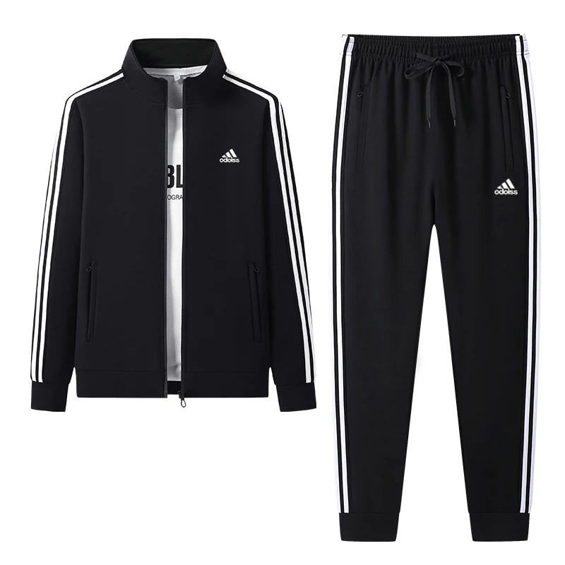 奥莱正品运动套装男女春秋立领开衫卫衣经典三条杠跑步休闲运动服