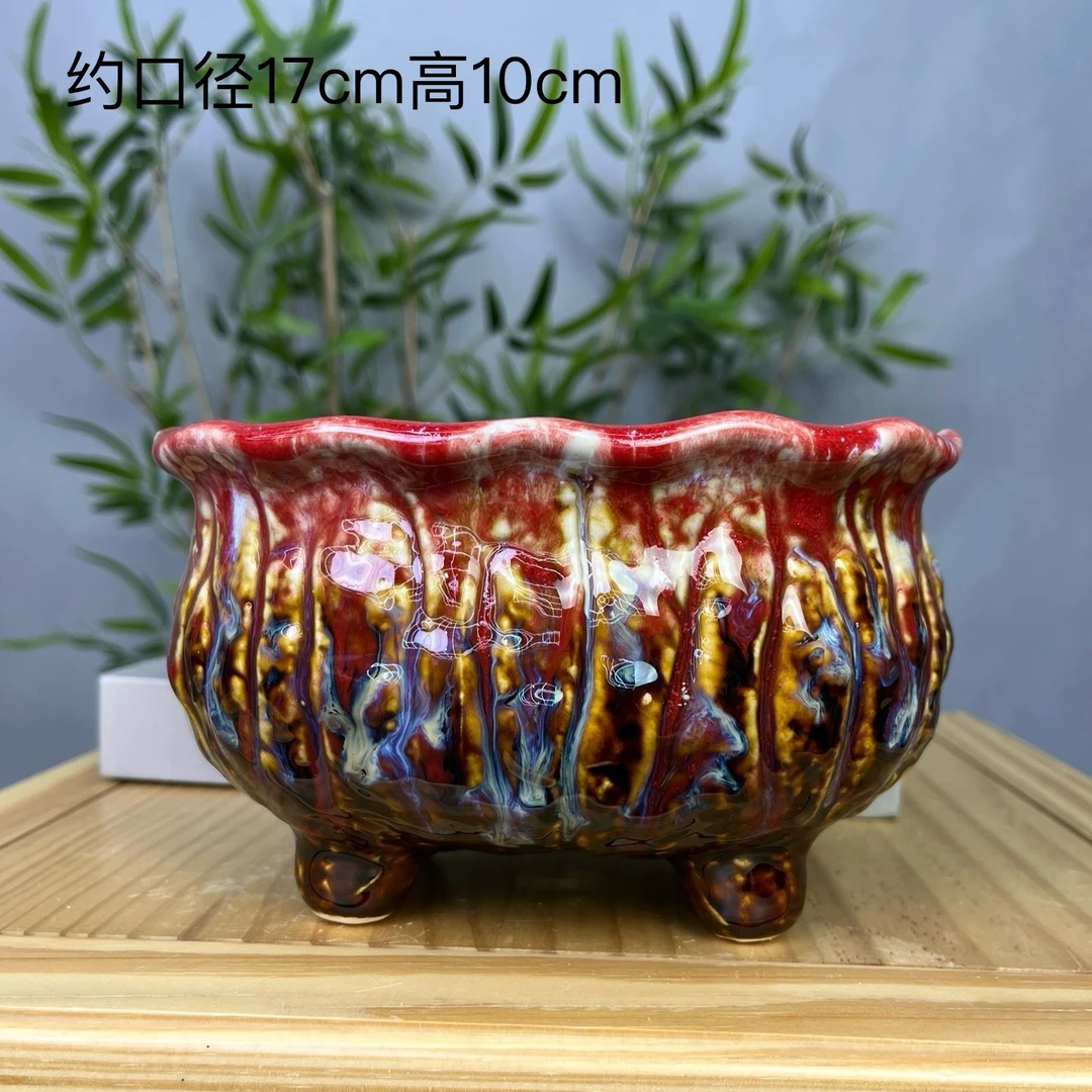 透气陶瓷多肉花盆爆裂釉水老桩绿植盆金钱木群生肉肉盆