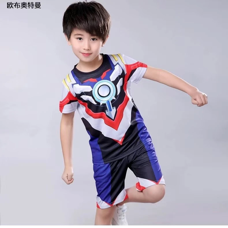奥特曼衣服迪迦T恤套装卡通速干舞台表演服短袖套装儿童节cosplay