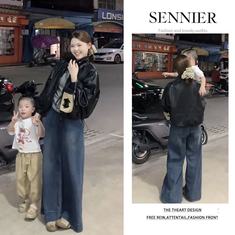 今年流行穿搭女2025早秋新款气质复古皮衣外套百搭牛仔裤两件套装