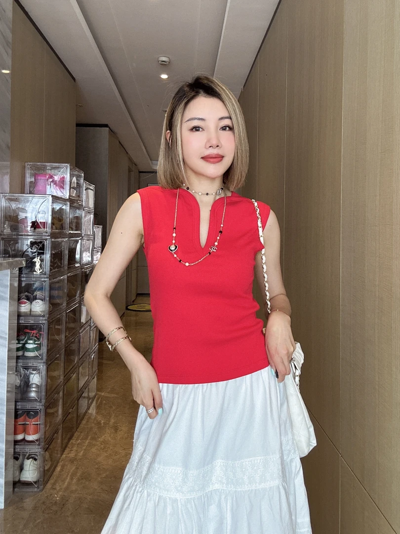 【CM】红色光板无袖背心上衣M5S0466